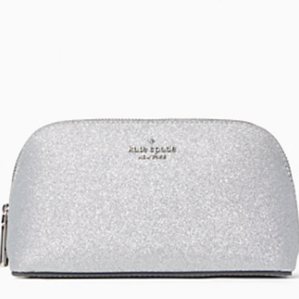 NWT Kate Spade Glitter Cosmetic Case (Silver)